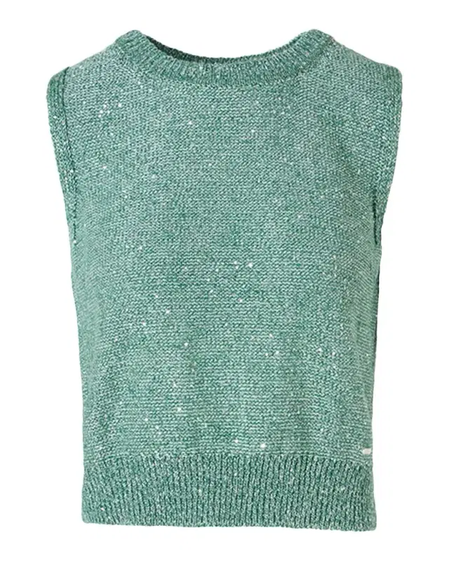 Akris Linen-Cotton Micro Sequin Sleeveless Knit Top
