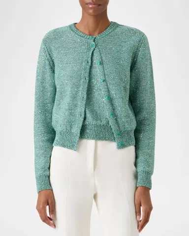 Akris Linen-Cotton Micro Sequin Knit Cardigan Sweater | Thumbnail 4 Akris Linen-Cotton Micro Sequin Knit Cardigan Sweater | Thumbnail 4