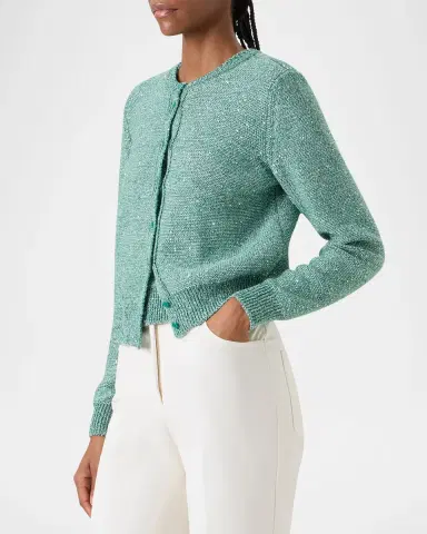 Akris Linen-Cotton Micro Sequin Knit Cardigan Sweater | Thumbnail 6 Akris Linen-Cotton Micro Sequin Knit Cardigan Sweater | Thumbnail 6