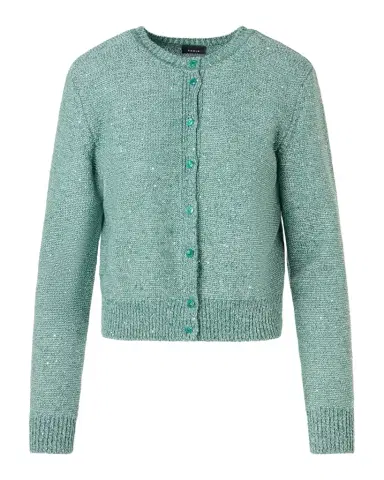 Akris Linen-Cotton Micro Sequin Knit Cardigan Sweater | Thumbnail 1 Akris Linen-Cotton Micro Sequin Knit Cardigan Sweater | Thumbnail 1