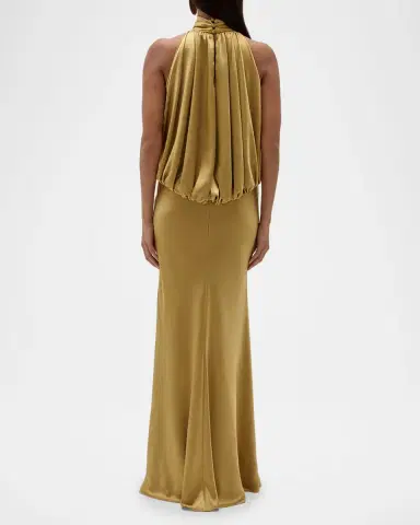 Amsale Long Satin Halter Blouson Gown | Thumbnail 3 Amsale Long Satin Halter Blouson Gown | Thumbnail 3