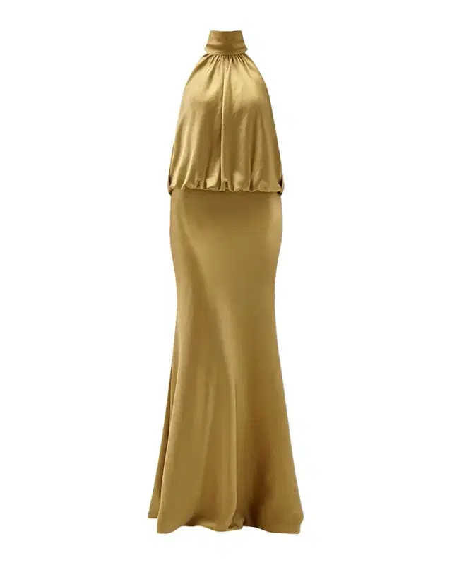 Amsale Long Satin Halter Blouson Gown