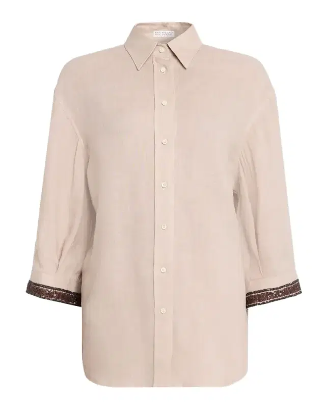Brunello Cucinelli Paillette Cuffs Linen Button-Down Shirt