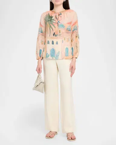 Johnny Was Loubellah Beaded Cotton-Silk Blouse | Thumbnail 2