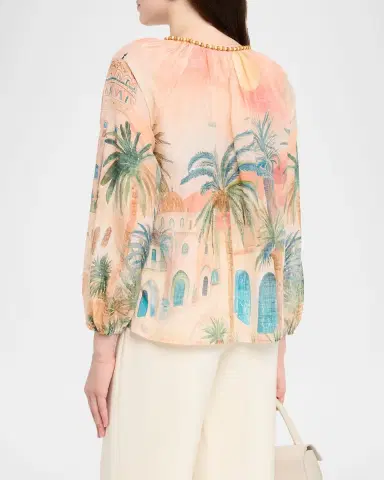 Johnny Was Loubellah Beaded Cotton-Silk Blouse | Thumbnail 3