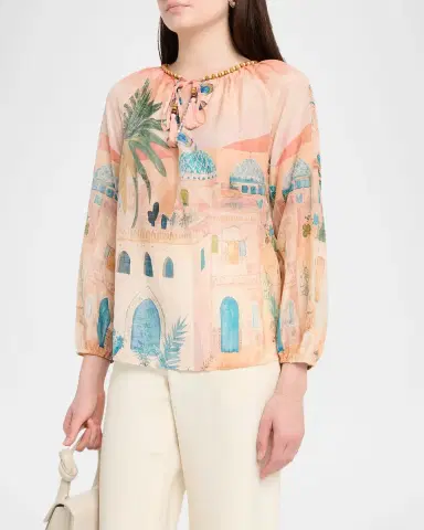 Johnny Was Loubellah Beaded Cotton-Silk Blouse | Thumbnail 4
