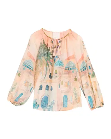 Johnny Was Loubellah Beaded Cotton-Silk Blouse | Thumbnail 1