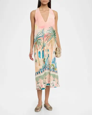 Johnny Was Mayci Sleeveless Plunging Halter Midi Dress | Thumbnail 2