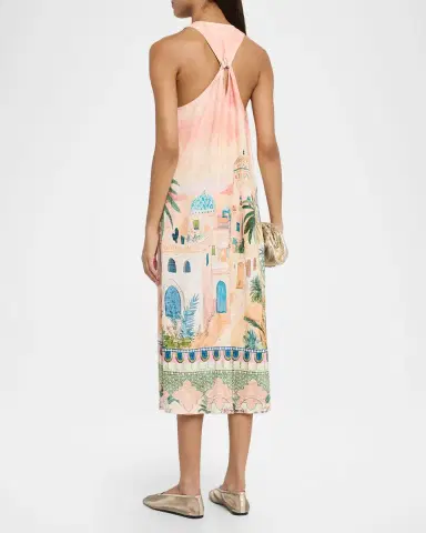 Johnny Was Mayci Sleeveless Plunging Halter Midi Dress | Thumbnail 3