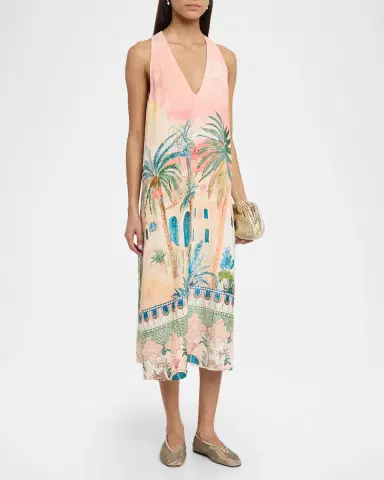 Johnny Was Mayci Sleeveless Plunging Halter Midi Dress | Thumbnail 4