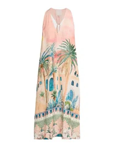Johnny Was Mayci Sleeveless Plunging Halter Midi Dress | Thumbnail 1