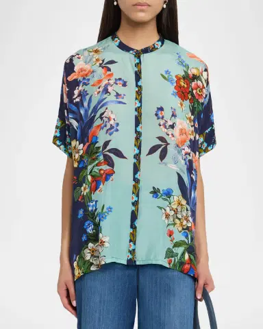 Johnny Was Shiro Floral-Print Silk Shirt | Thumbnail 4