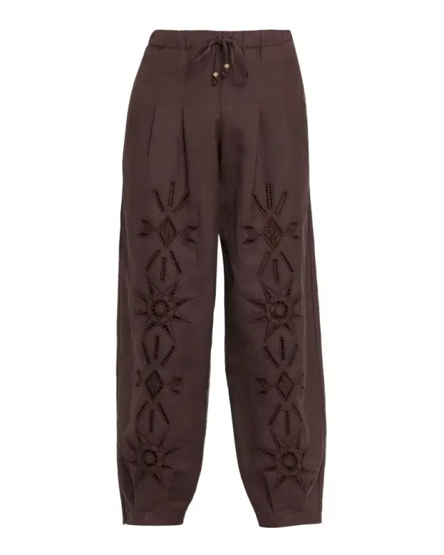 Johnny Was Lysander Eyelet-Embroidered Barrel Crop Pants