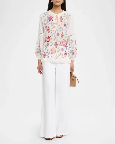 Johnny Was Margaret Embroidered Cotton-Silk Blouse | Thumbnail 2 Johnny Was Margaret Embroidered Cotton-Silk Blouse | Thumbnail 2