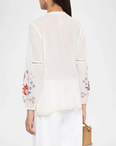 Johnny Was Margaret Embroidered Cotton-Silk Blouse | Thumbnail 3 Johnny Was Margaret Embroidered Cotton-Silk Blouse | Thumbnail 3