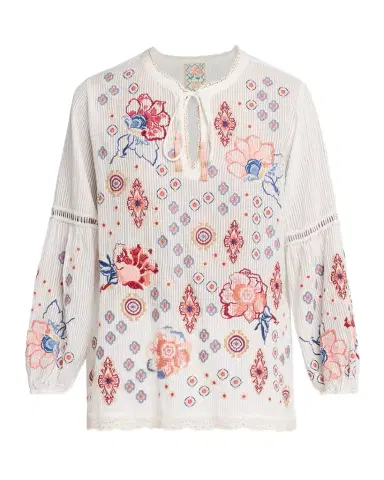 Johnny Was Margaret Embroidered Cotton-Silk Blouse | Thumbnail 1 Johnny Was Margaret Embroidered Cotton-Silk Blouse | Thumbnail 1