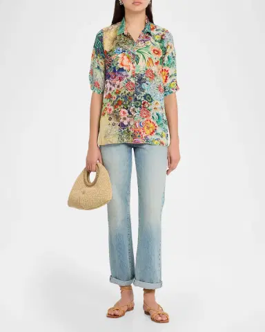 Johnny Was Filaree Floral-Print Silk Blouse | Thumbnail 2 Johnny Was Filaree Floral-Print Silk Blouse | Thumbnail 2