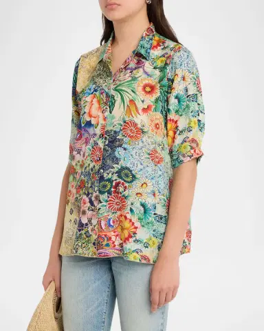 Johnny Was Filaree Floral-Print Silk Blouse | Thumbnail 4 Johnny Was Filaree Floral-Print Silk Blouse | Thumbnail 4