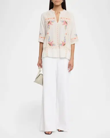 Johnny Was Embroidered V-Neck Easy Top | Thumbnail 2 Johnny Was Embroidered V-Neck Easy Top | Thumbnail 2