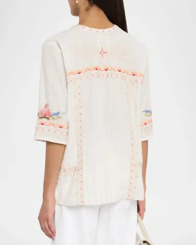 Johnny Was Embroidered V-Neck Easy Top | Thumbnail 3 Johnny Was Embroidered V-Neck Easy Top | Thumbnail 3