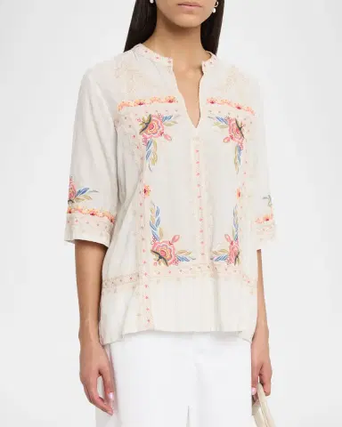 Johnny Was Embroidered V-Neck Easy Top | Thumbnail 4 Johnny Was Embroidered V-Neck Easy Top | Thumbnail 4