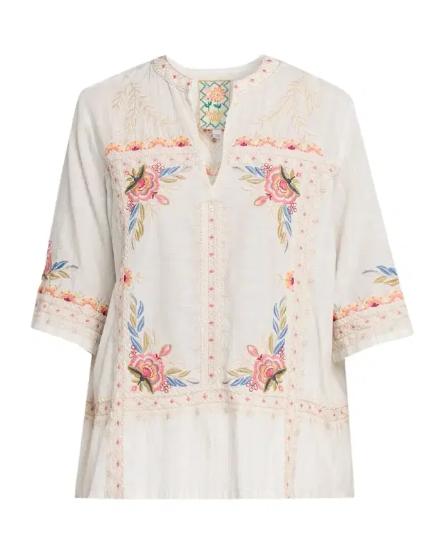 Johnny Was Embroidered V-Neck Easy Top