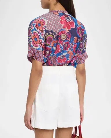 Johnny Was Shiro Floral Cotton-Silk Blouse | Thumbnail 3