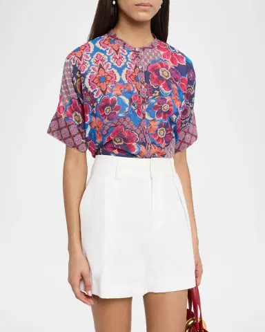 Johnny Was Shiro Floral Cotton-Silk Blouse | Thumbnail 4