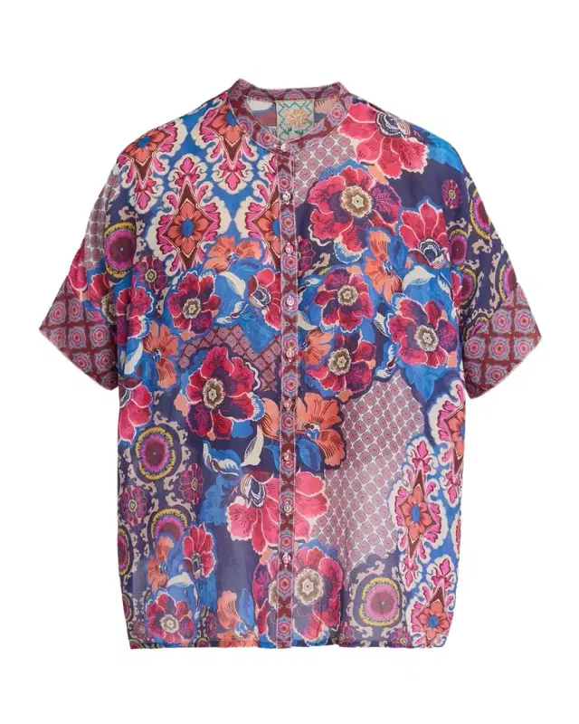 Johnny Was Shiro Floral Cotton-Silk Blouse