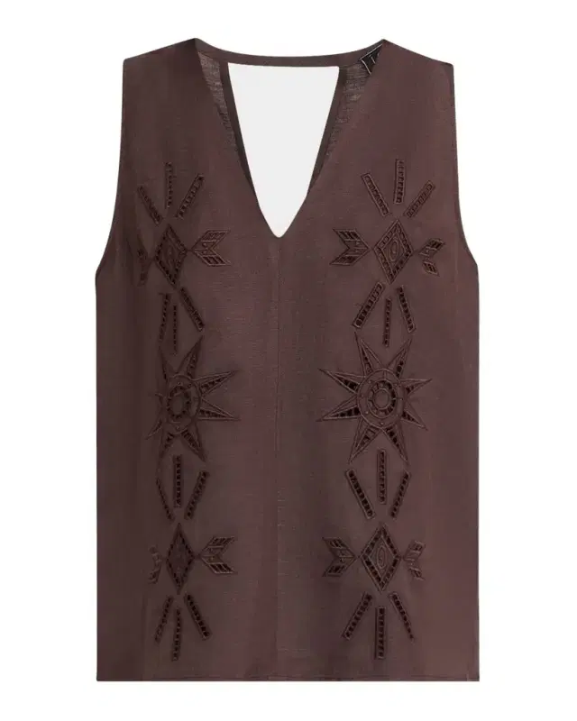Johnny Was Talsi Sleeveless Eyelet-Embroidered Blouse
