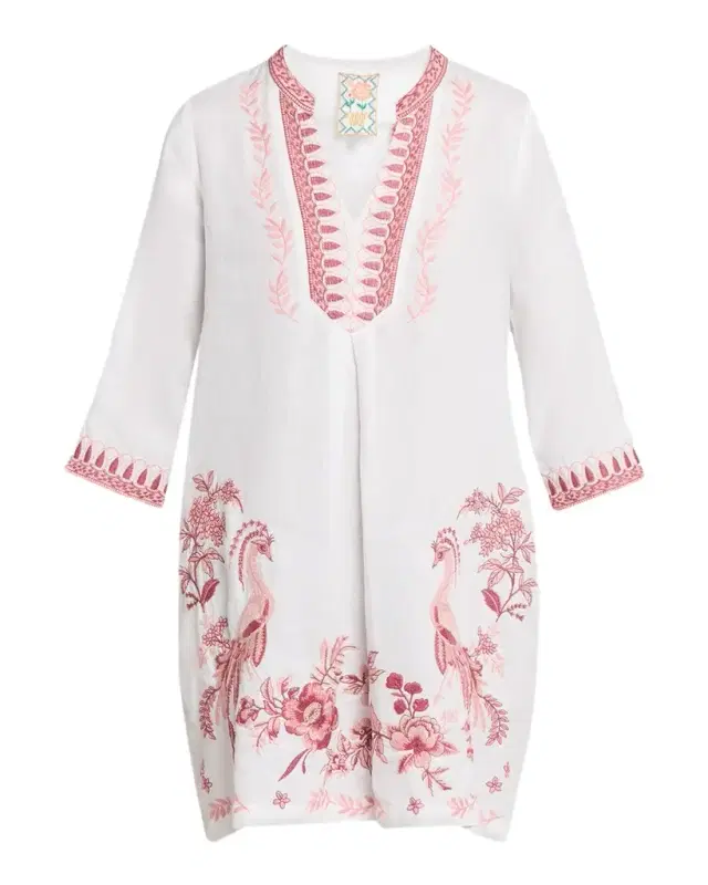 Johnny Was Embroidered Linen Mini Shift Dress