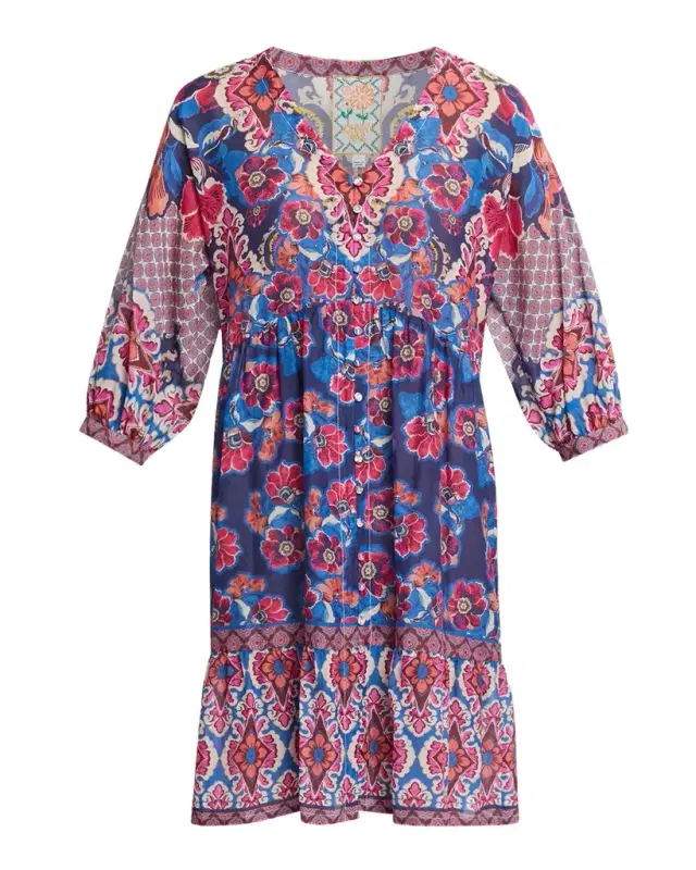 Johnny Was Bletilla Floral Cotton-Silk Mini Dress