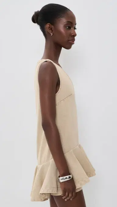 Marques'Almeida Marble Drill V Neck Peplum Dress Beige | Thumbnail 4 Marques'Almeida Marble Drill V Neck Peplum Dress Beige | Thumbnail 4