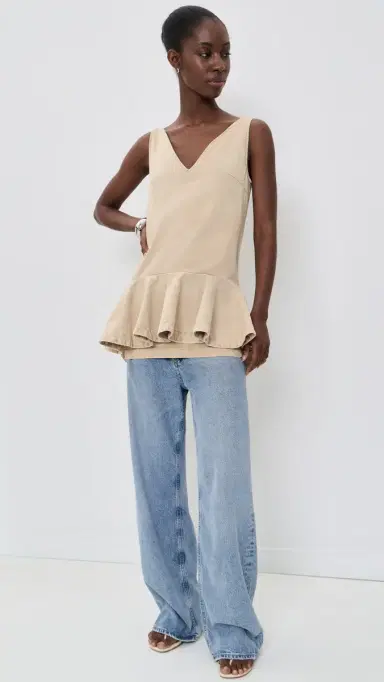 Marques'Almeida Marble Drill V Neck Peplum Dress Beige | Thumbnail 5 Marques'Almeida Marble Drill V Neck Peplum Dress Beige | Thumbnail 5