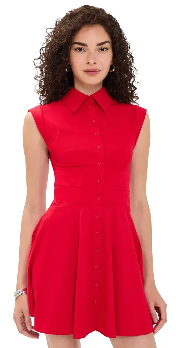 ALICE + OLIVIA Kim Paneled Corset Flared Mini Shirt Dress Hibiscus