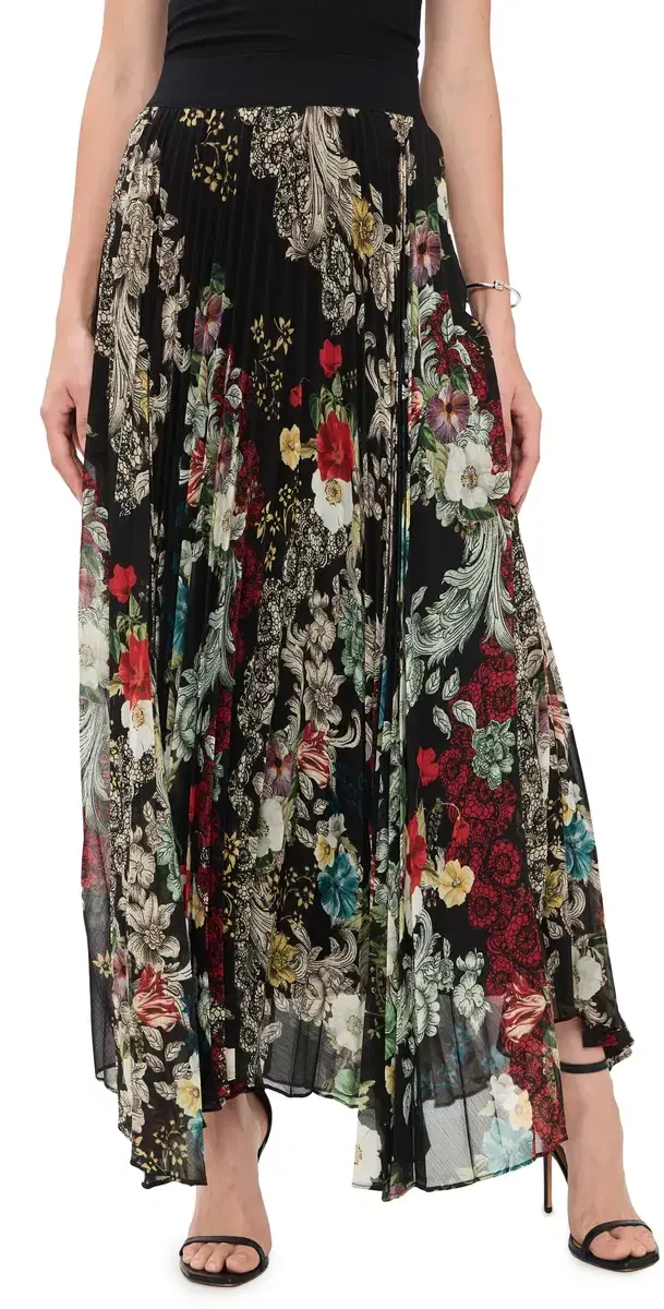 ALICE + OLIVIA Katz Asymmetrical Pleated Maxi Skirt Free Spirit