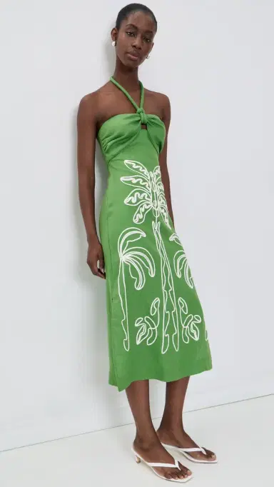 Farm Rio Palm Tree Midi Dress Green Palm Tree M | Thumbnail 2