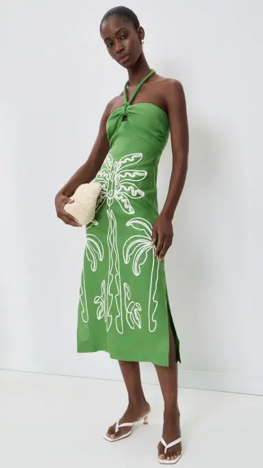 Farm Rio Palm Tree Midi Dress Green Palm Tree M | Thumbnail 5