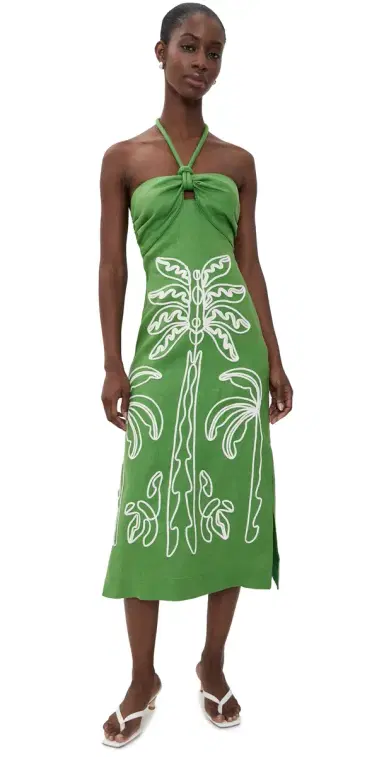 Farm Rio Palm Tree Midi Dress Green Palm Tree M | Thumbnail 1