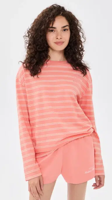 Sporty & Rich NY Crest Easy Long Sleeve Tee Flamingo Striped S | Thumbnail 2