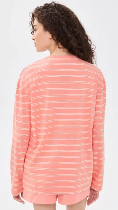 Sporty & Rich NY Crest Easy Long Sleeve Tee Flamingo Striped S | Thumbnail 3