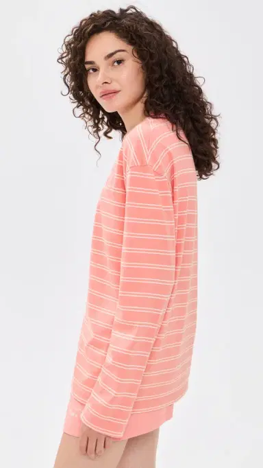 Sporty & Rich NY Crest Easy Long Sleeve Tee Flamingo Striped S | Thumbnail 4