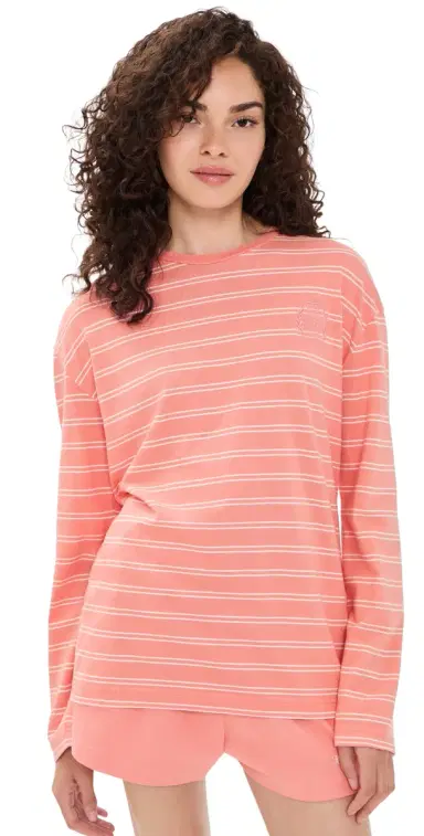 Sporty & Rich NY Crest Easy Long Sleeve Tee Flamingo Striped S | Thumbnail 1
