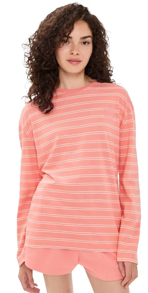 Sporty & Rich NY Crest Easy Long leeve Tee Flamingo triped
