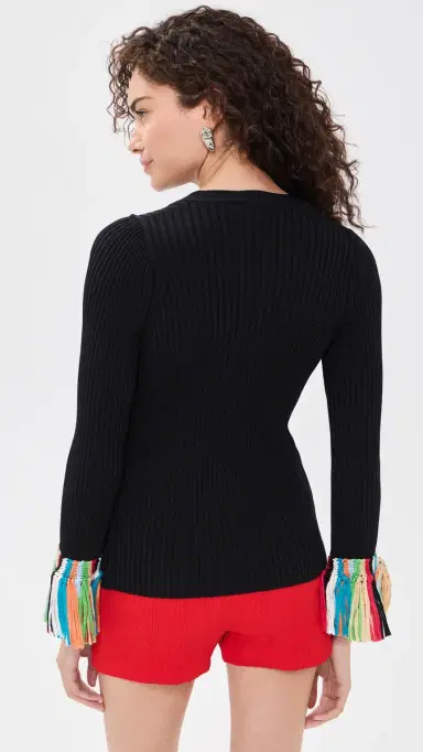SIMONMILLER Cara Knit Fringe Cardigan Black multi | Thumbnail 3