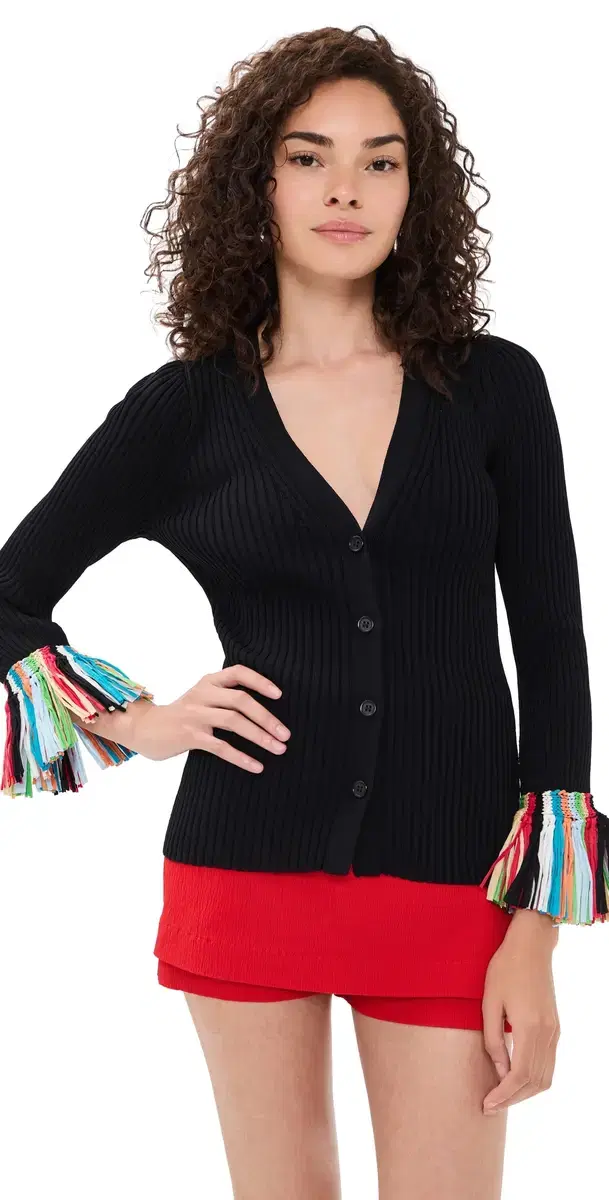 SIMONMILLER Cara Knit Fringe Cardigan Black multi