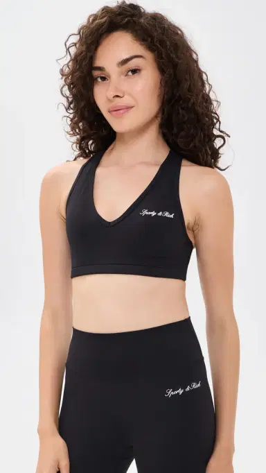 Sporty & Rich Signature Logo V Neck Sports Bra Black White | Thumbnail 2 Sporty & Rich Signature Logo V Neck Sports Bra Black White | Thumbnail 2