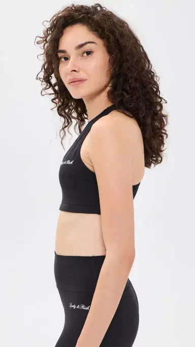 Sporty & Rich Signature Logo V Neck Sports Bra Black White | Thumbnail 4 Sporty & Rich Signature Logo V Neck Sports Bra Black White | Thumbnail 4