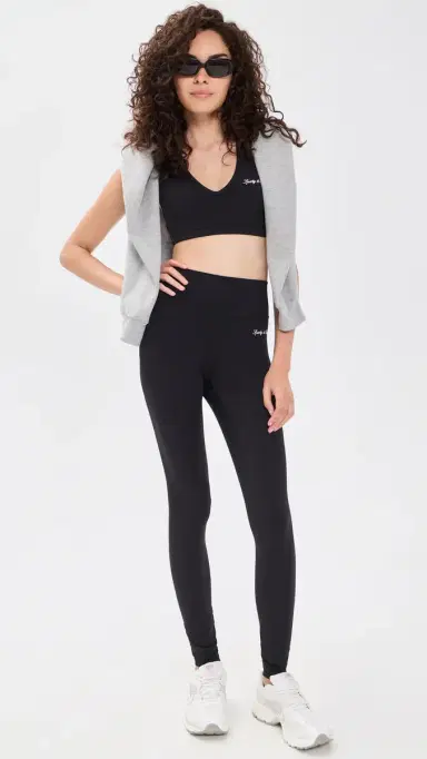 Sporty & Rich Signature Logo V Neck Sports Bra Black White | Thumbnail 5 Sporty & Rich Signature Logo V Neck Sports Bra Black White | Thumbnail 5