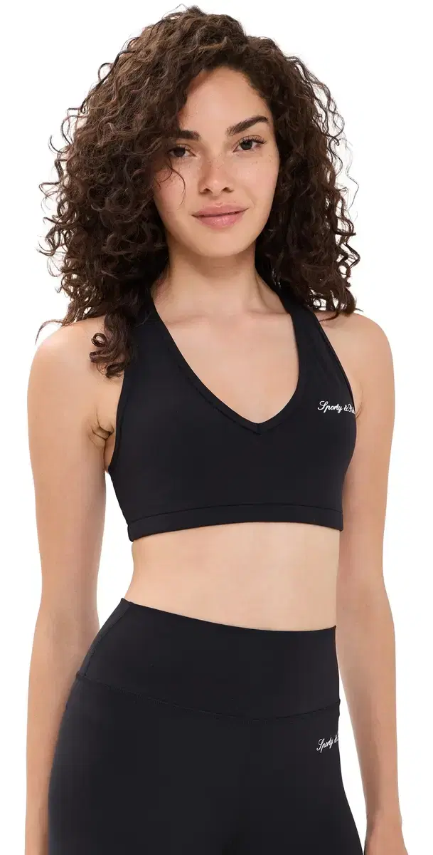 Sporty & Rich ignature Logo V Neck ports Bra Black White